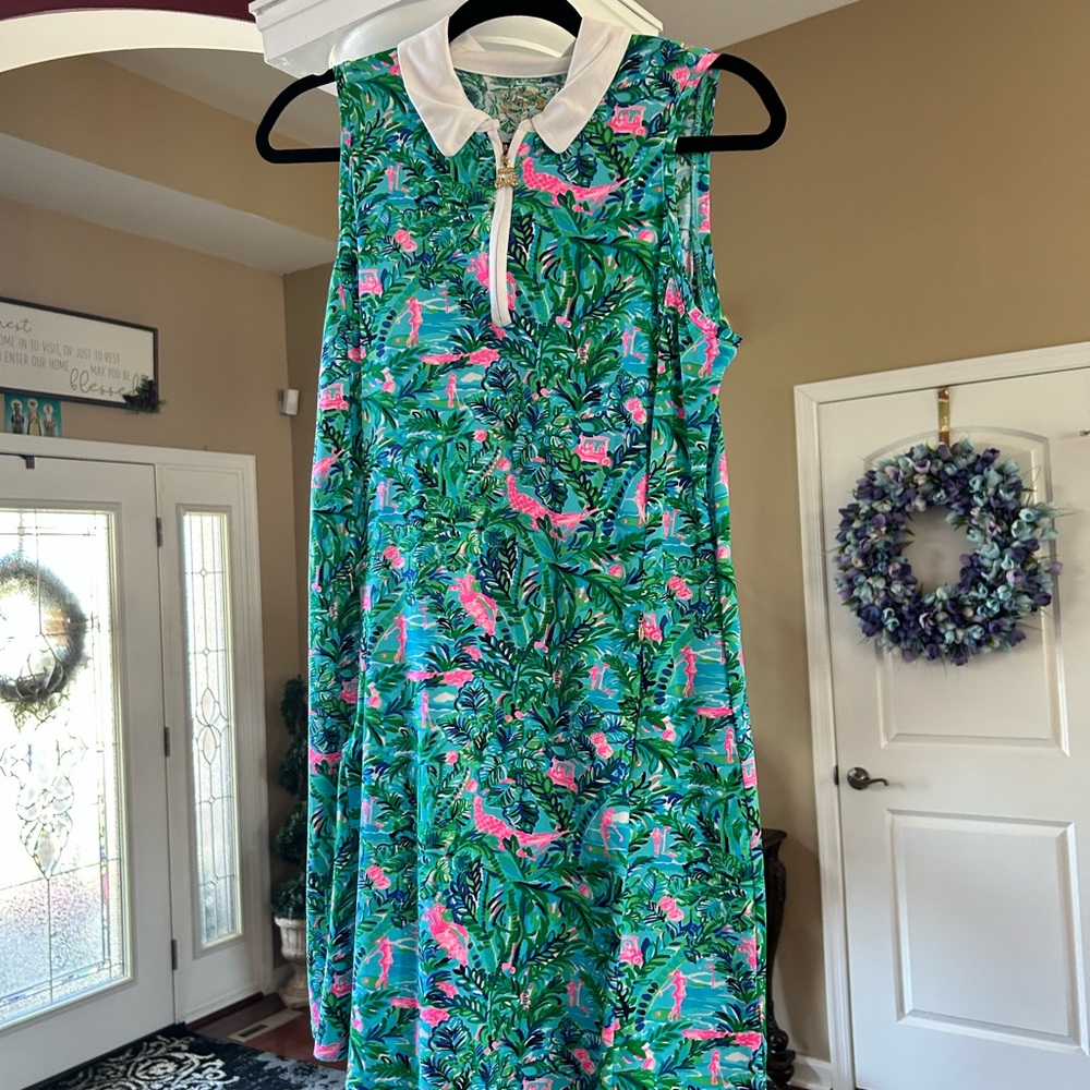 Lilly Pulitzer Green Pink Polo Collar Sundress